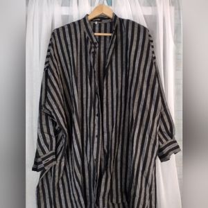 Eskandar Sz 0 Linen Striped Button Front Top